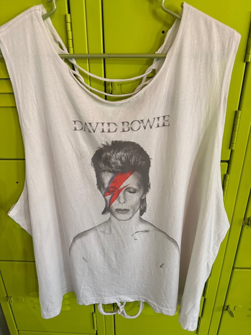 Lucky Brand White Bowie Graphic Tank with Black Logo